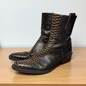 Men’s ALDO Leather Snake Embossed Square Toe Ankle Boots Brown size 40 (7.5)